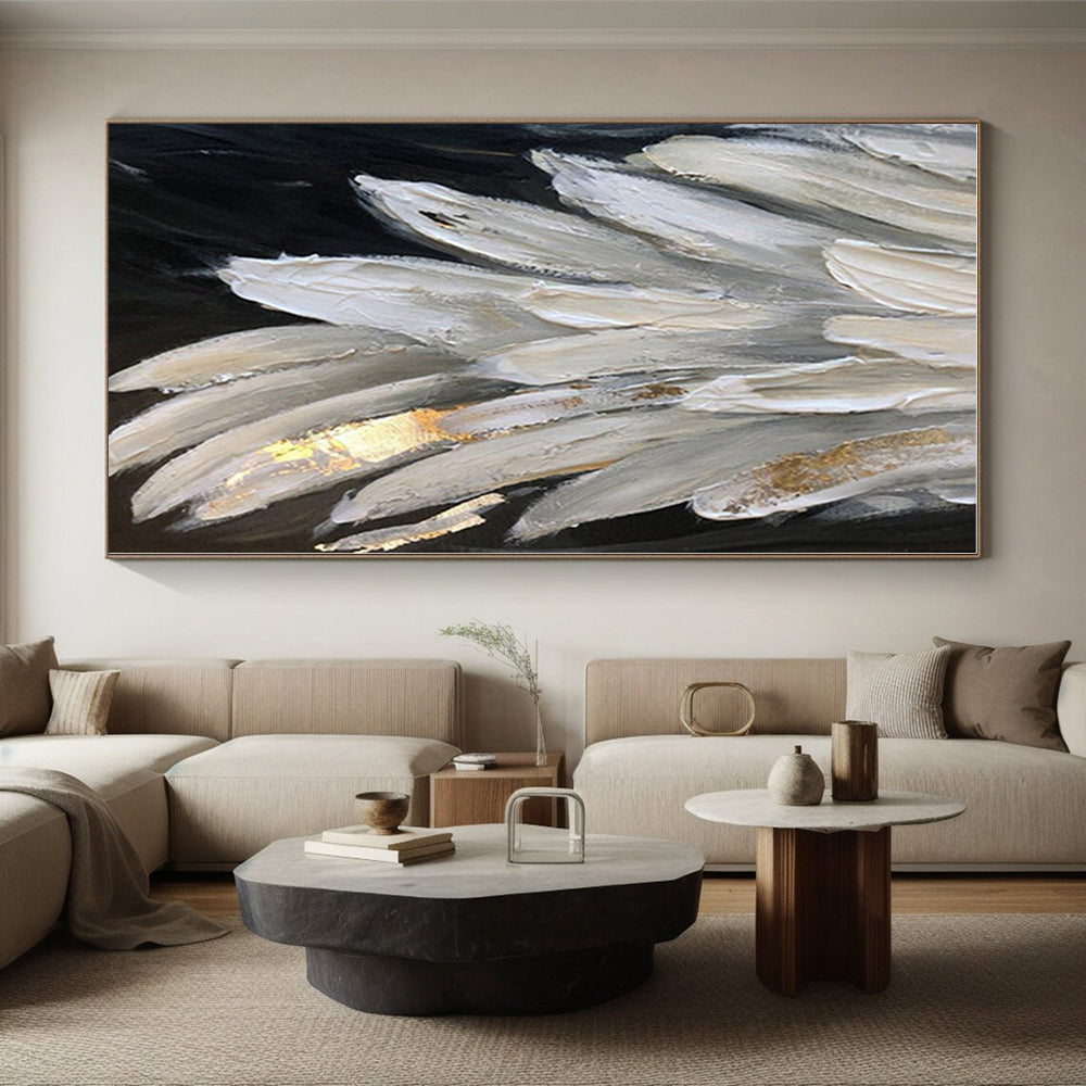 “White - Gold Feather Textures” - Abstract Nature - Inspired Art CT0431