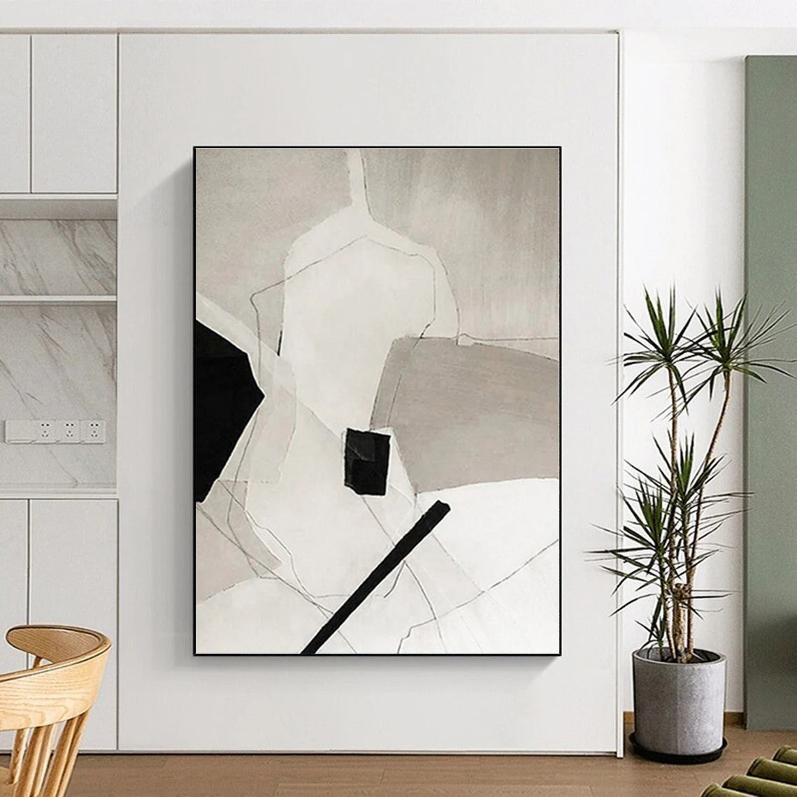 “Monochrome Geometric Abstraction”,Abstract Minimalist Oil Painting CT0559