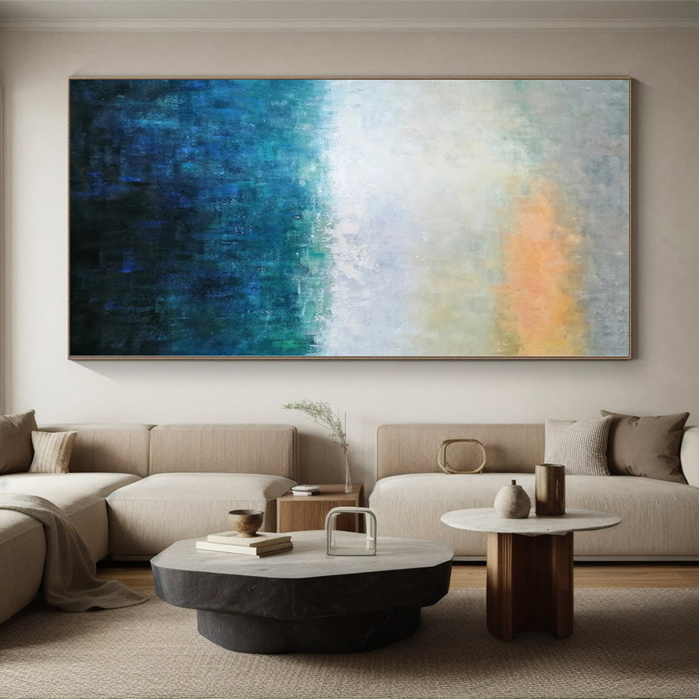 “Blue - Orange Horizon Hues”,Gradient Abstract Painting CT0346