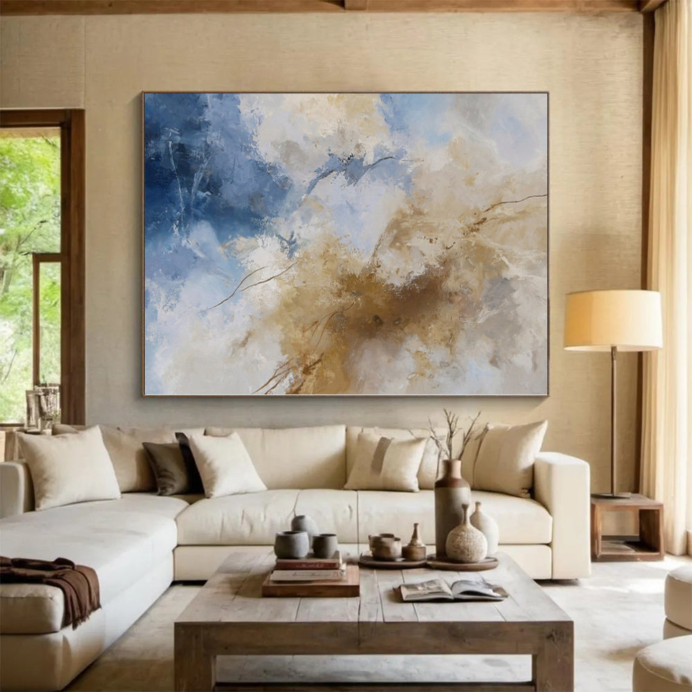 “Blue - Beige Abstract Clouds” Abstract Acrylic Art CT0260