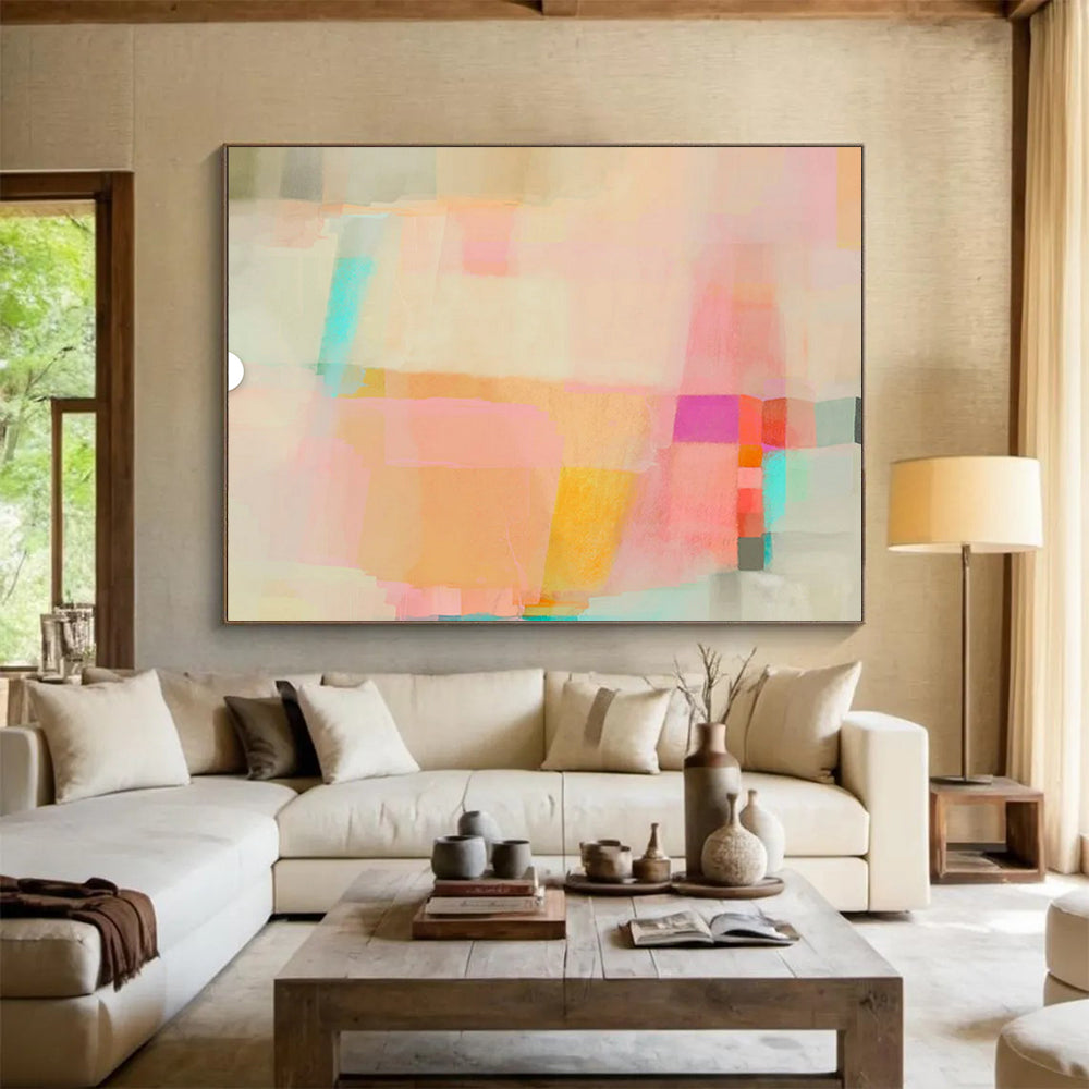 “Pastel Patchwork” - Soft pinks, oranges, blues; blended, airy geometric shapes CT1499
