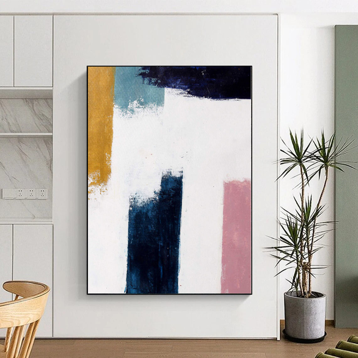 “Color Blocks” - Abstract Work with Yellow, Blue, White, Pink CT0037