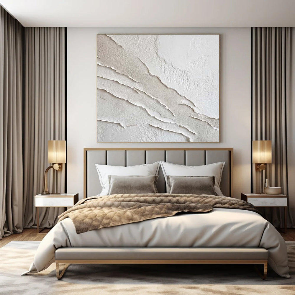 “White and Beige Textured Streaks” Plaster - Effect Acrylic Art CT0172