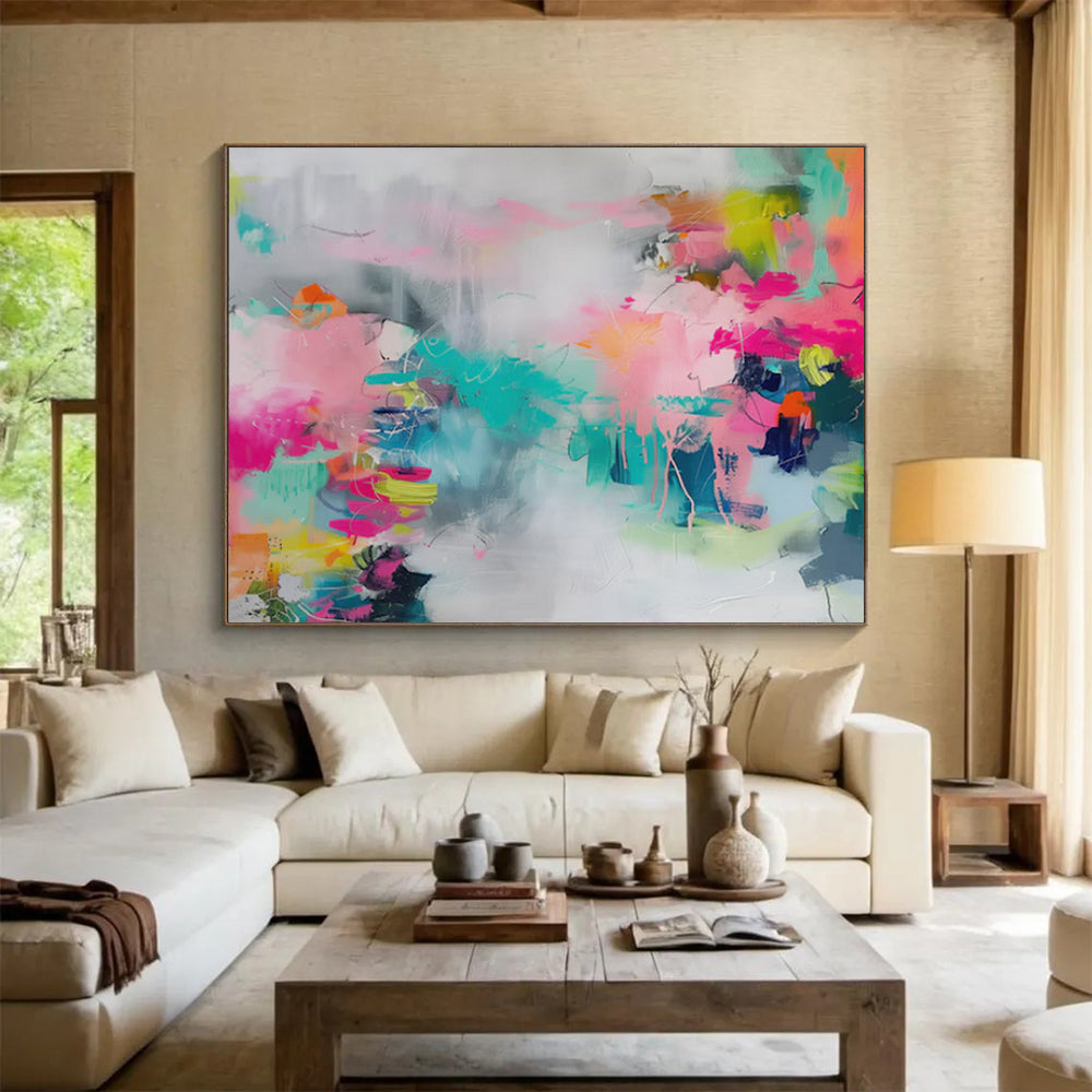 Colorful, abstract brushstrokes in pink, teal, and gray CT1682