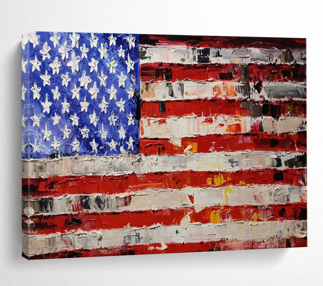 “Textured Stars and Stripes” – Impasto Flag Oil Painting CT1735