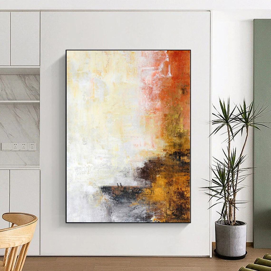 “Sunset Abstraction” - Abstract Painting with Yellow, Orange, Gray, Brown CT0066