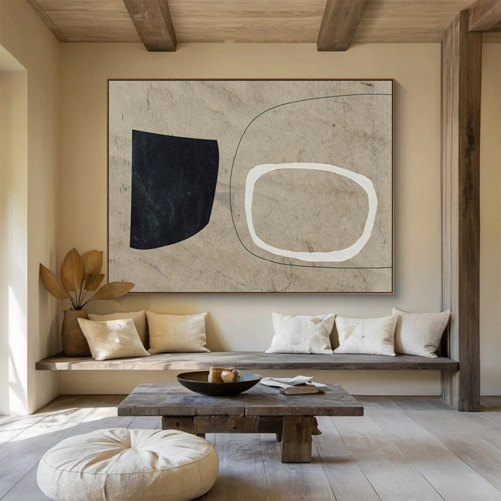 Black, White & Beige Geometric Forms - Minimalist Paper Collage CT1789