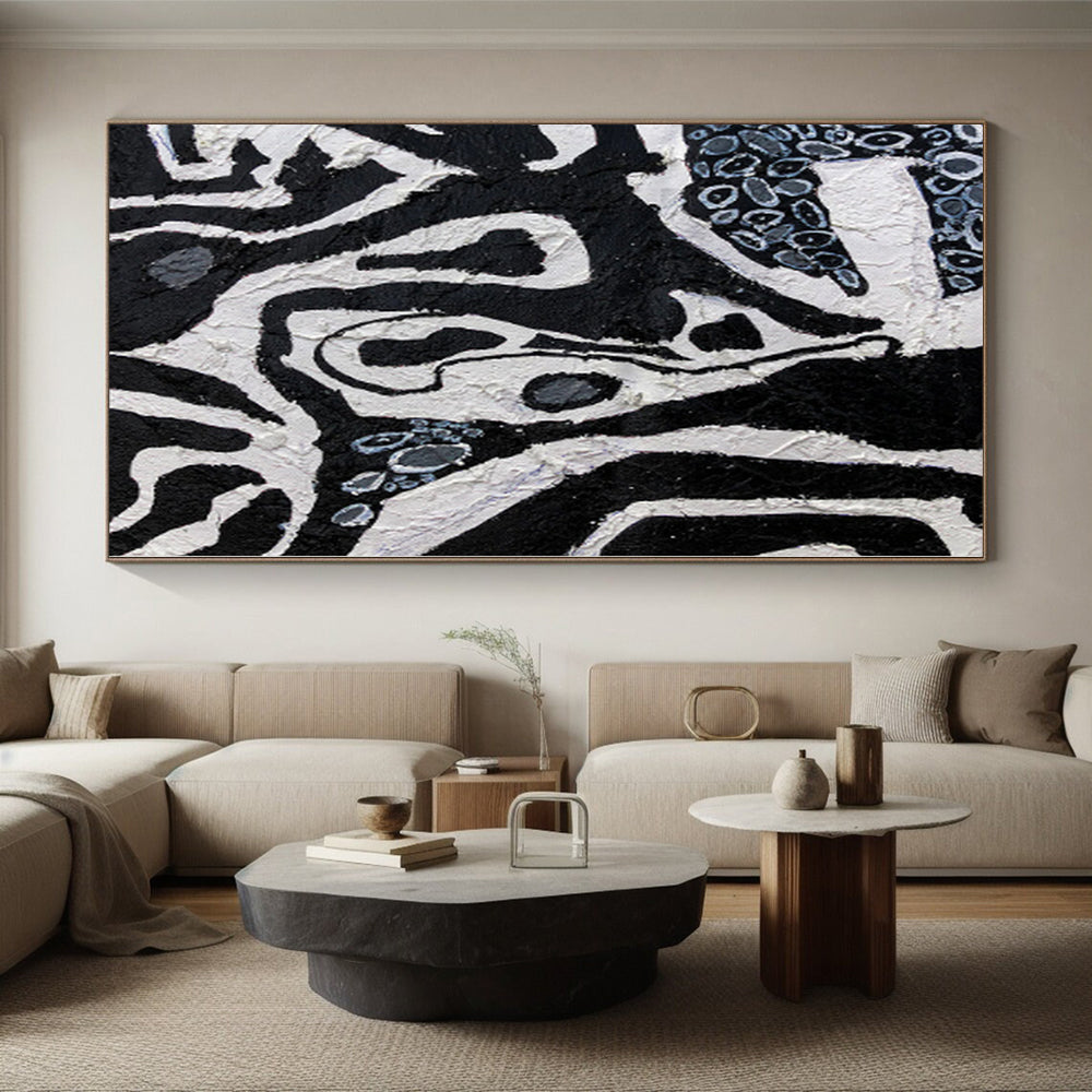 “Ink - Blot Creatures” - Abstract Art with Black, White, Gray, Blue CT0052