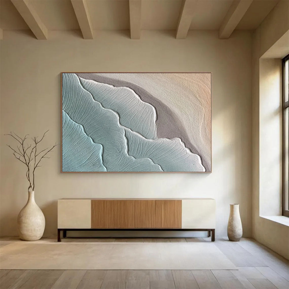 “Textured Terrain” - Shades of light blue, gray, and beige; layered, undulating textures resembling earth’s veins CT1525