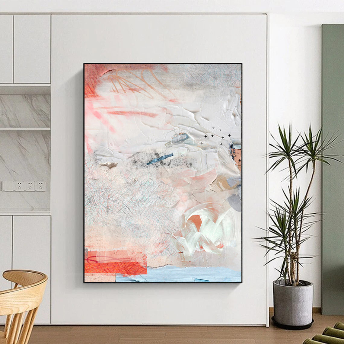 “Textured Serenity” - Abstract Work with Soft Pinks, Whites, Blues, Grays CT0096