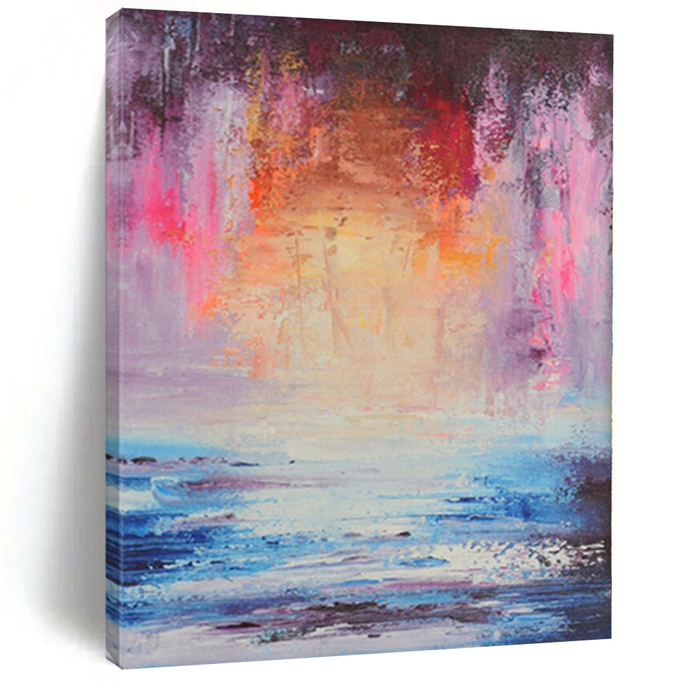 “Dreamy Coastal Sunset” - Abstract Art with Pink, Purple, Orange, Blue, White CT0028