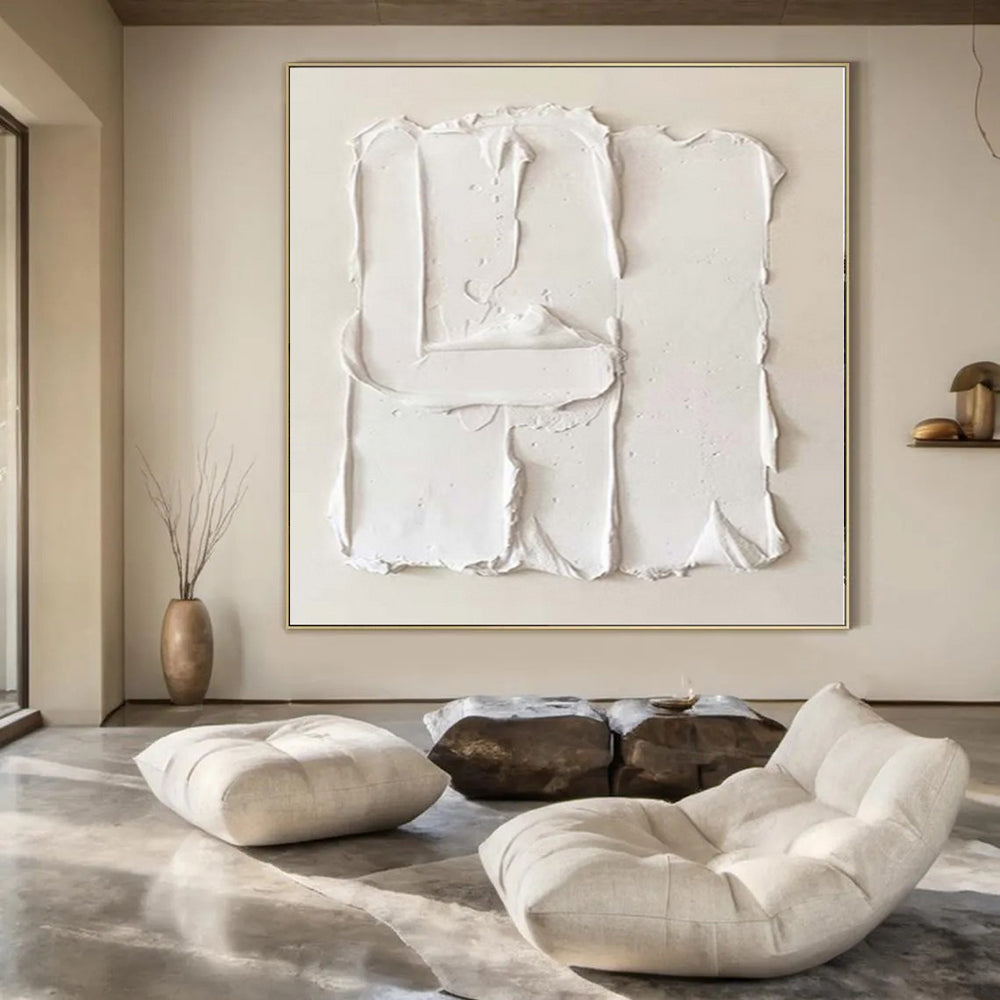 “Pure White Textured Shapes” Plaster Relief Art CT0145