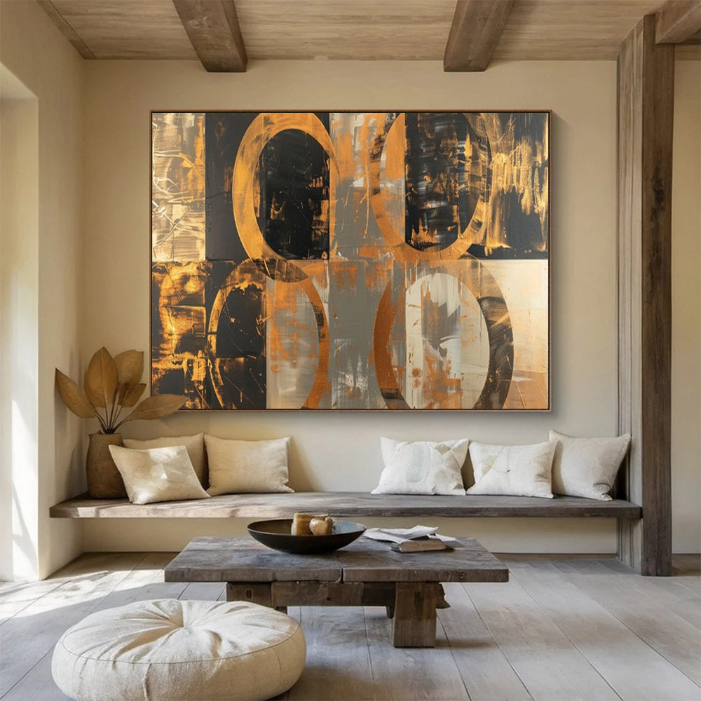 “Gold - Black Circular Echoes” – Abstract Acrylic Painting CT1716