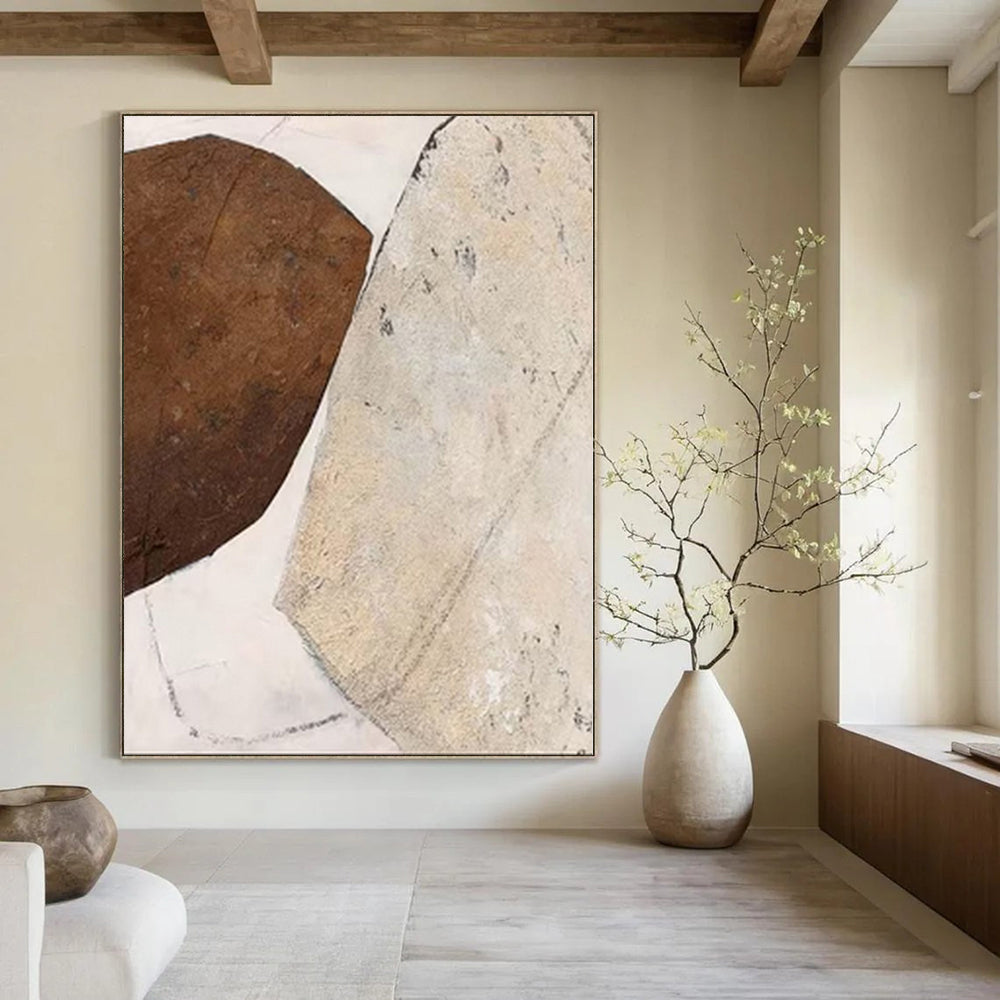 “Brown and Beige Textured Shapes” Mixed - Media Art CT0171