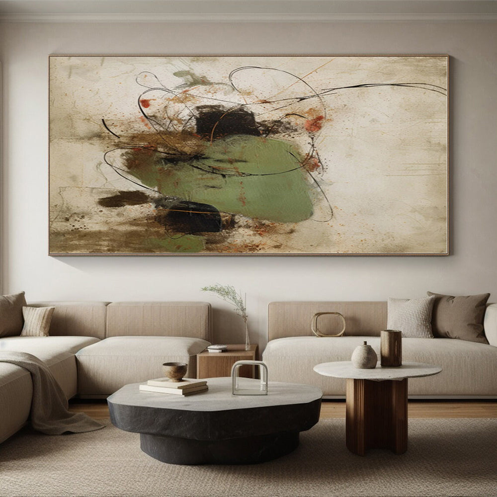 “Green - Black Swirling Abstract”,Abstract Expressionist Mixed - Media Art CT0569