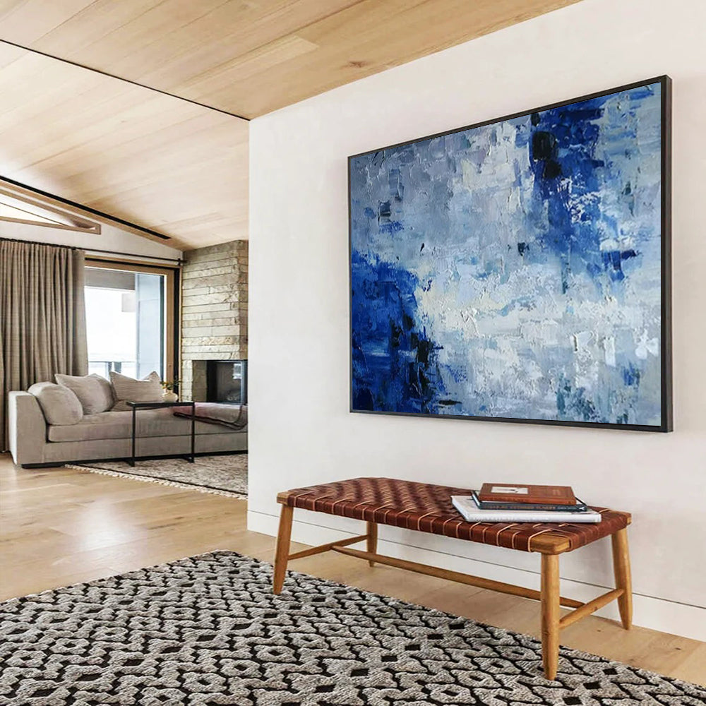 “Blue - Gray Textured Abstraction” - Blue, gray, white; thick textured brushstrokes CT1587