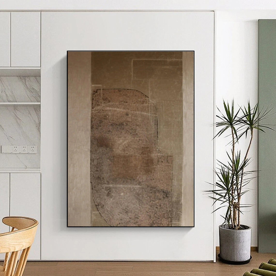 “Brown and Beige Textured Shapes”,Abstract Minimalist Mixed - Media Painting CT0520