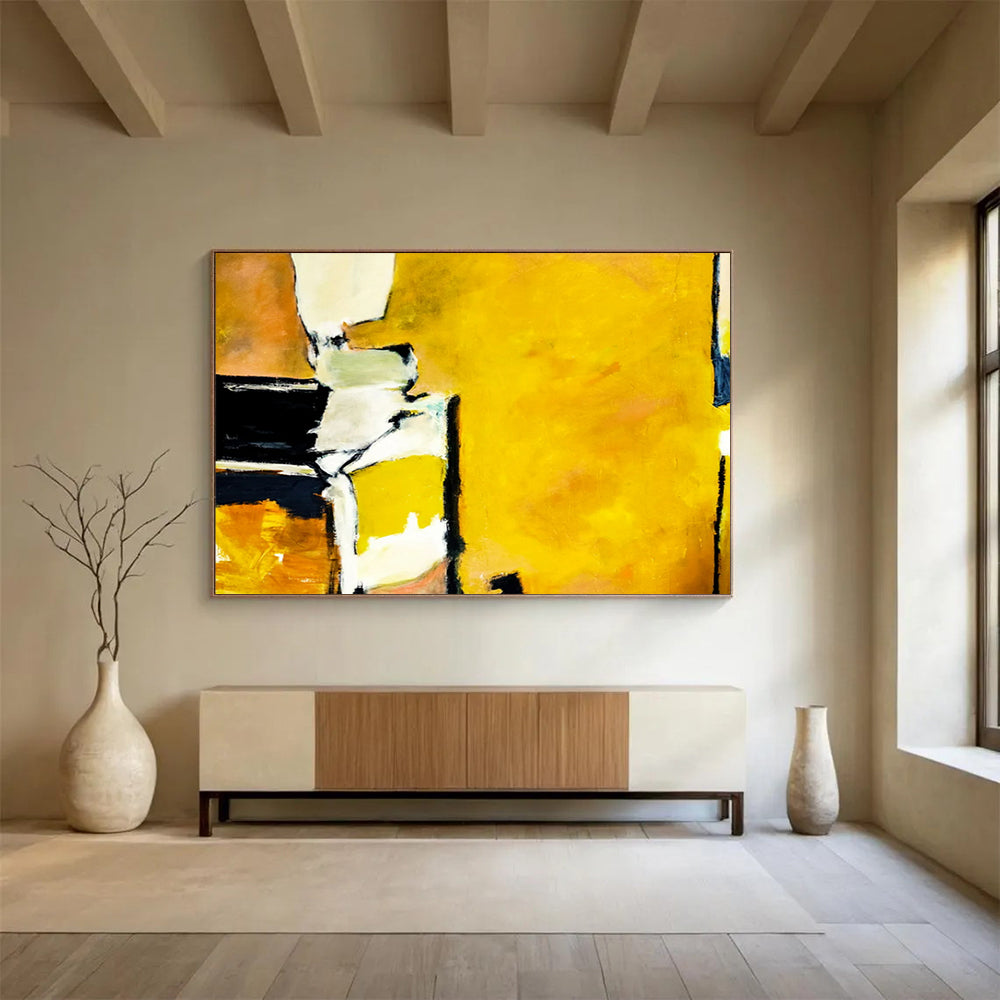 “Vibrant Yellow and Earthy Tones Abstraction” - Expressive Color - Block Oil Painting CT1806