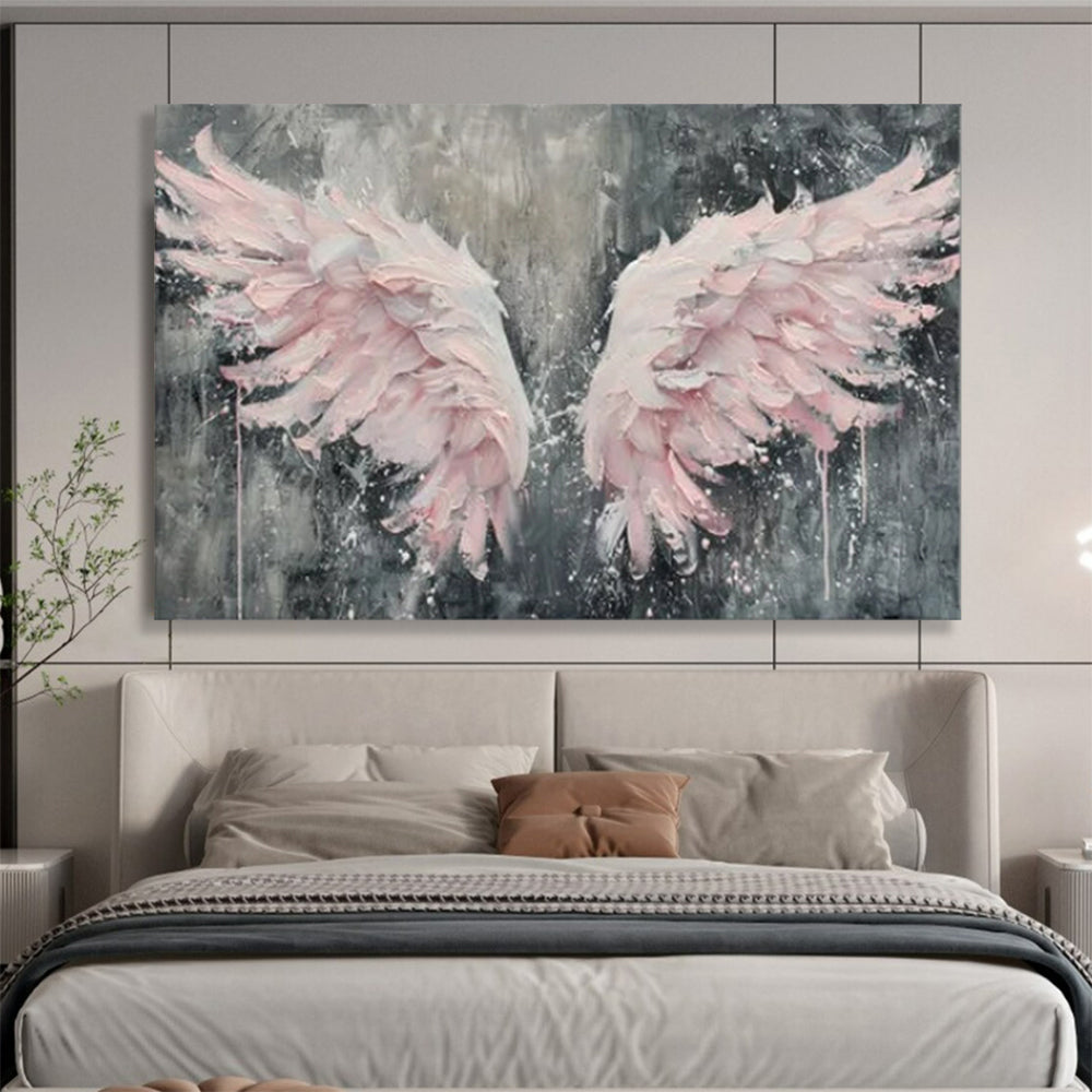 “Textured Pink Wings” - Pinks, grays; thick, sculptural pink wings against a dark background CT1618