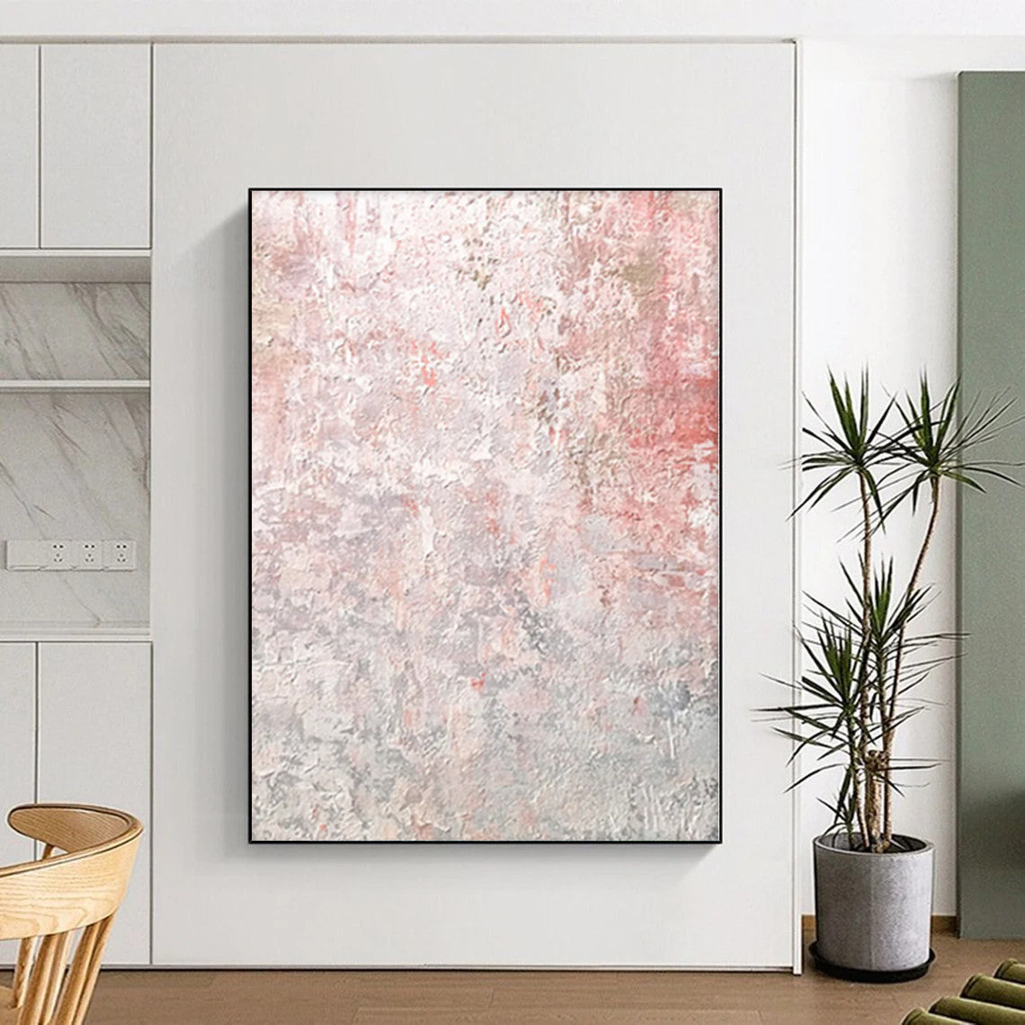 “Blush Concrete” - Abstract Painting with Pink, Gray, White, Red CT0050