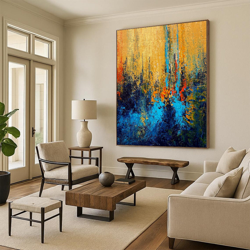 “Sunset Cityscape Abstraction” - Abstract Work with Yellow, Blue, Red, Green CT0027
