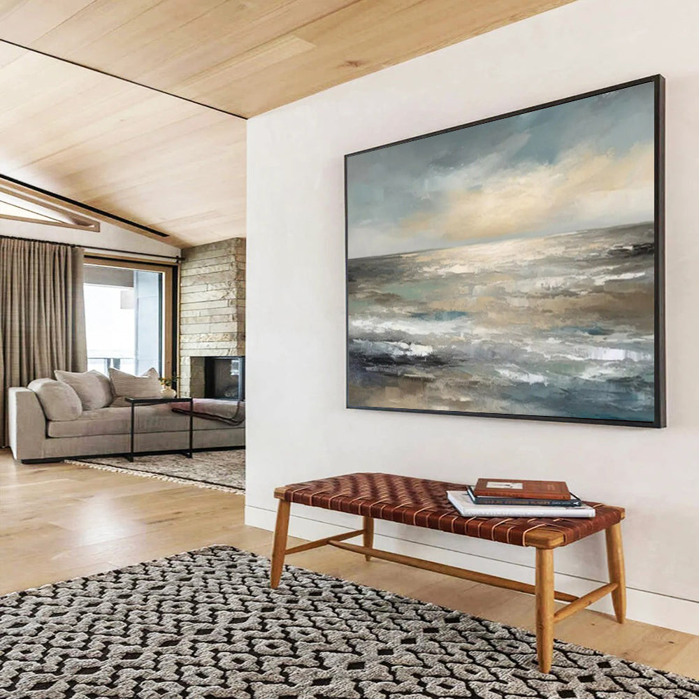 “Muted Ocean Horizon” - Tones of gray, blue, beige; a soft, abstract ocean horizon with gentle waves CT1548
