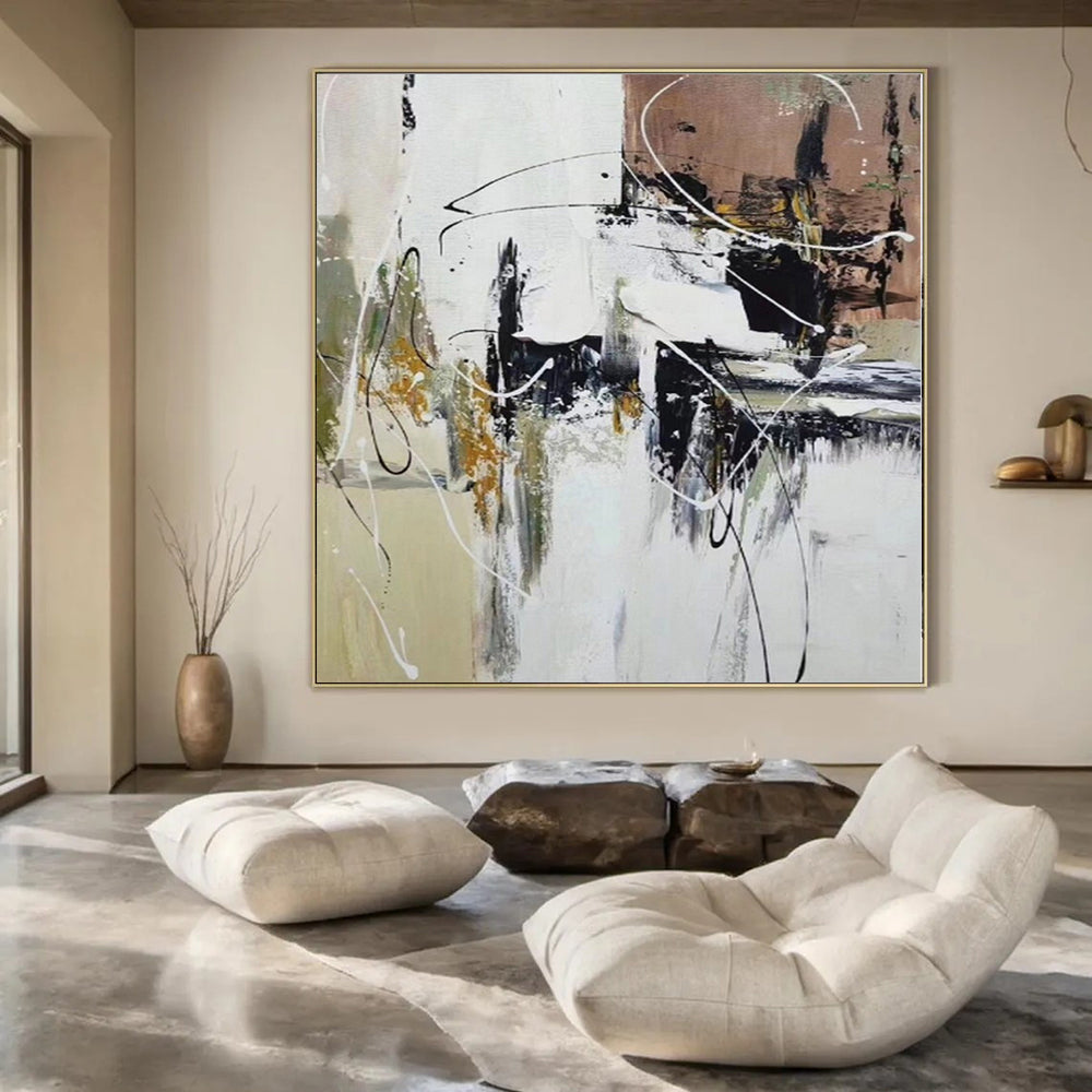 “Black - White - Gold Abstract Chaos” Expressionistic Acrylic Art CT0209
