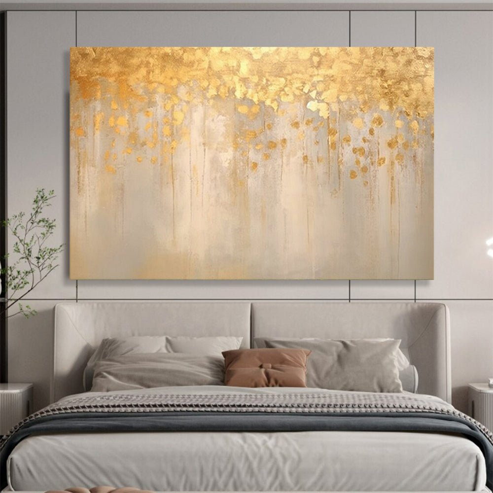“Golden Drizzle” - Shades of gold, beige, and light gray; golden paint drips and spots on a muted background CT1535