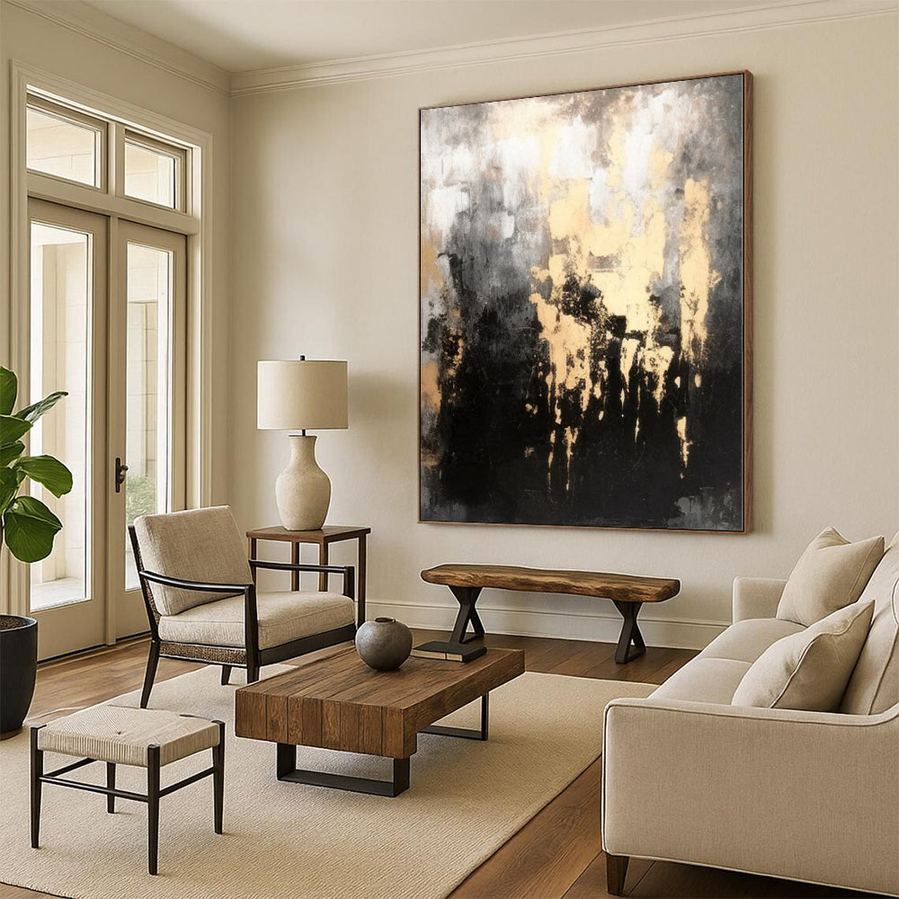 “Moody Gray - Gold Abstraction” Abstract Acrylic Art CT0283
