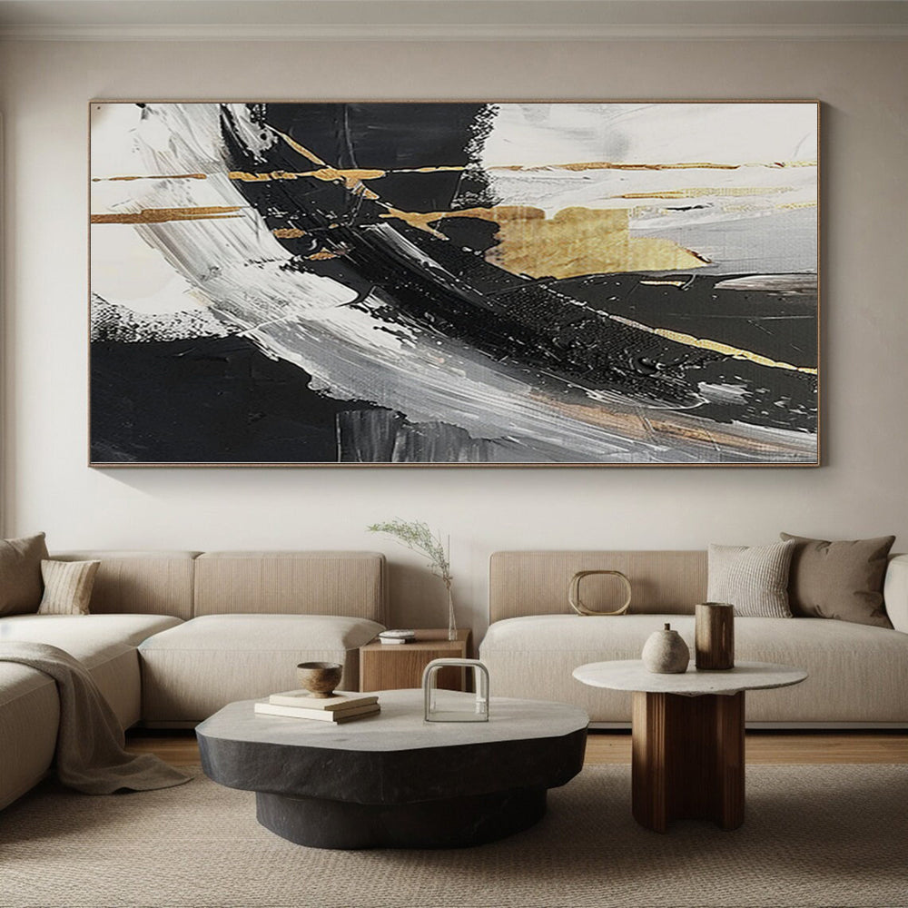 “Gilded Monochrome” - Abstract Art with Black, White, Gold CT0085