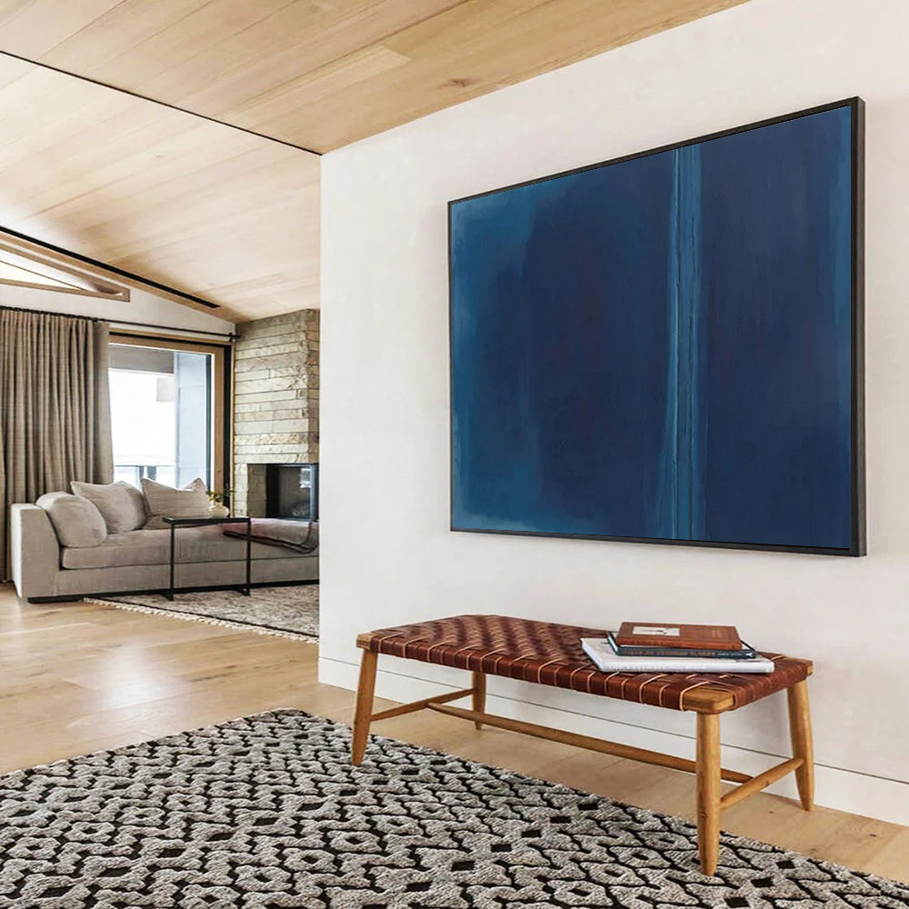 “Deep Blue Divide” - Shades of blue; a stark, vertical line splitting the canvas CT1495