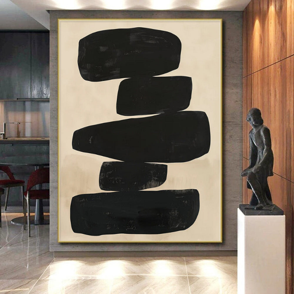 “Stacked Black Forms” Abstract Acrylic Art CT0276