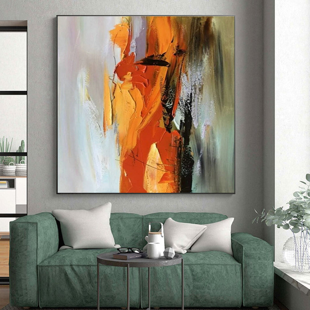 “Orange - Yellow - Grey Dynamic Impasto”,Abstract Expressionist Art CT0615
