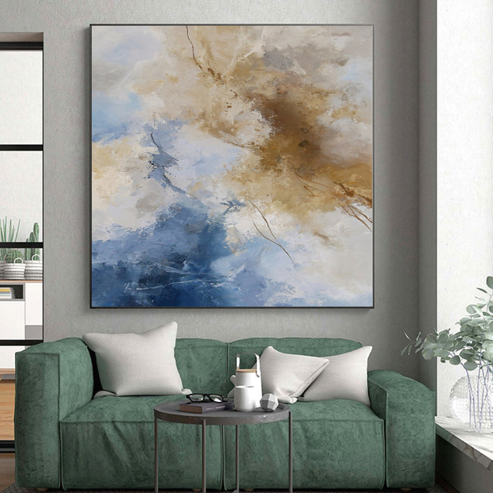 “Blue - Beige Abstract Clouds” Abstract Acrylic Art CT0260