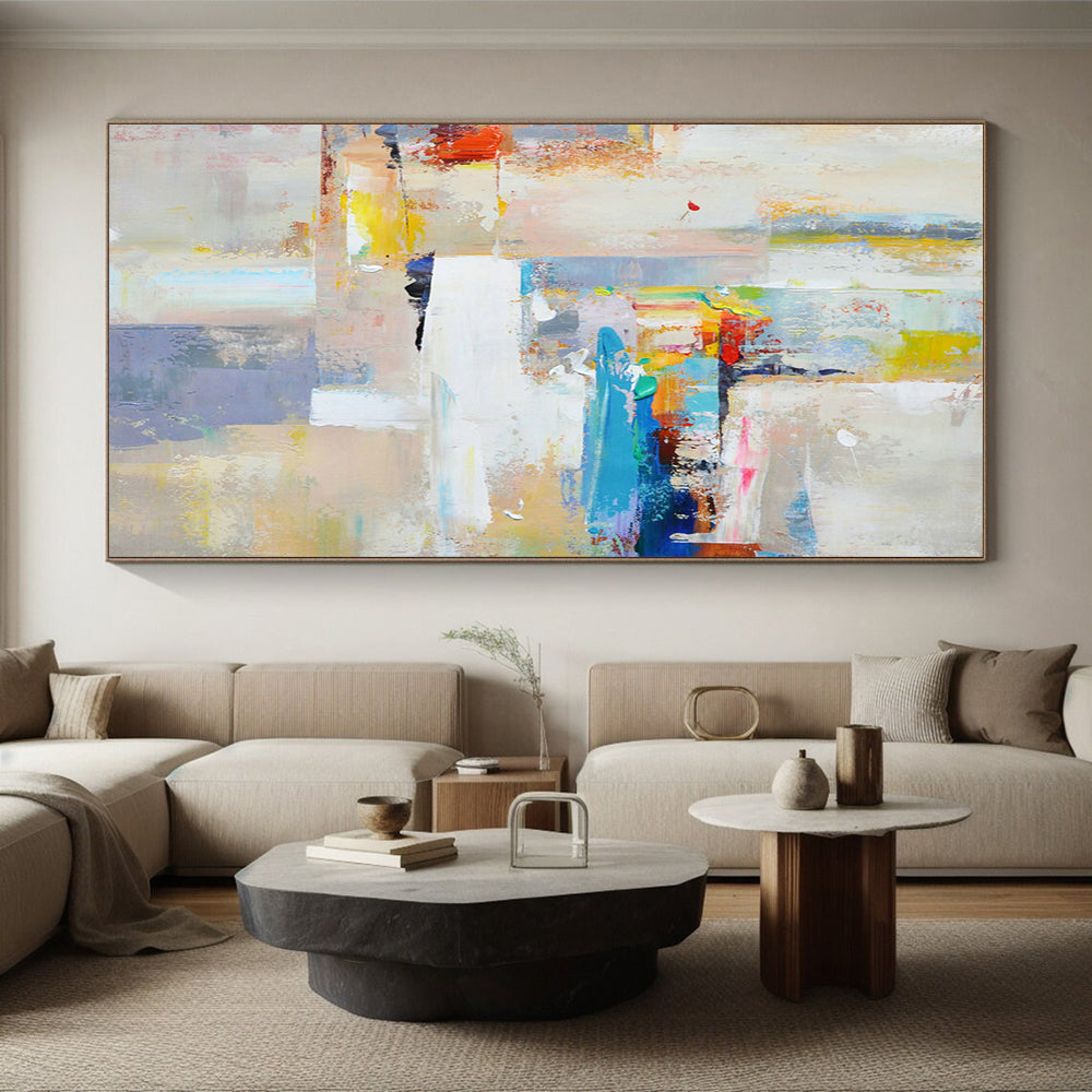 “Colorful Blocks” - Abstract Acrylic Painting with Multicolored Patches, Geometric Shapes CT0001