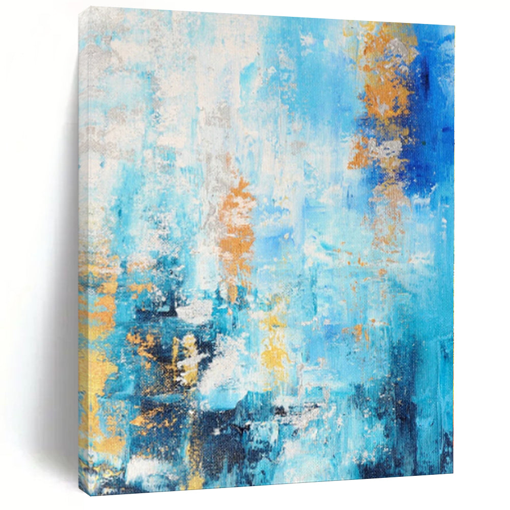 “Azure Gold Streaks” - Abstract Art with Blue, White, Gold Accents CT0015
