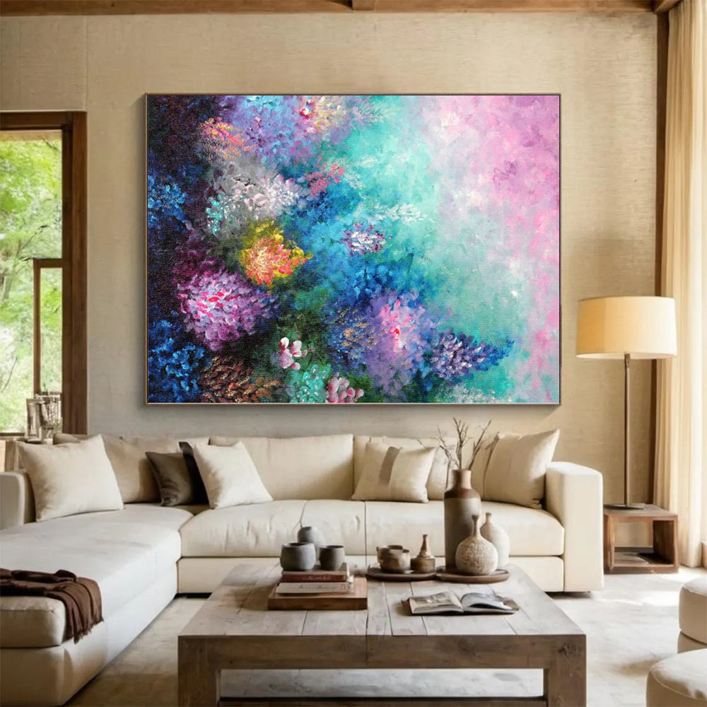 “Dreamy Flower Garden” - Abstract Art with Pink, Blue, Purple, Yellow, Green CT0065