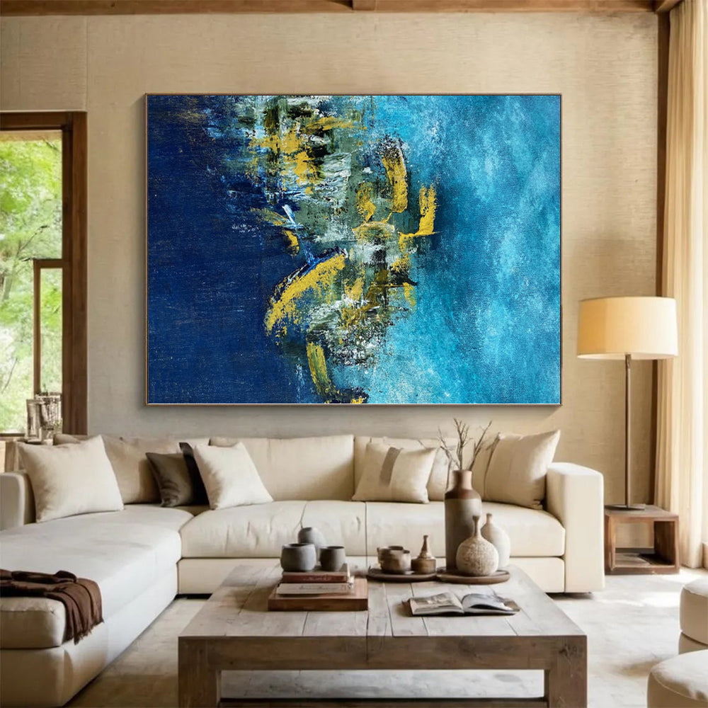 “Ocean Gold” - Abstract Painting with Blue, Yellow, Green, White CT0062