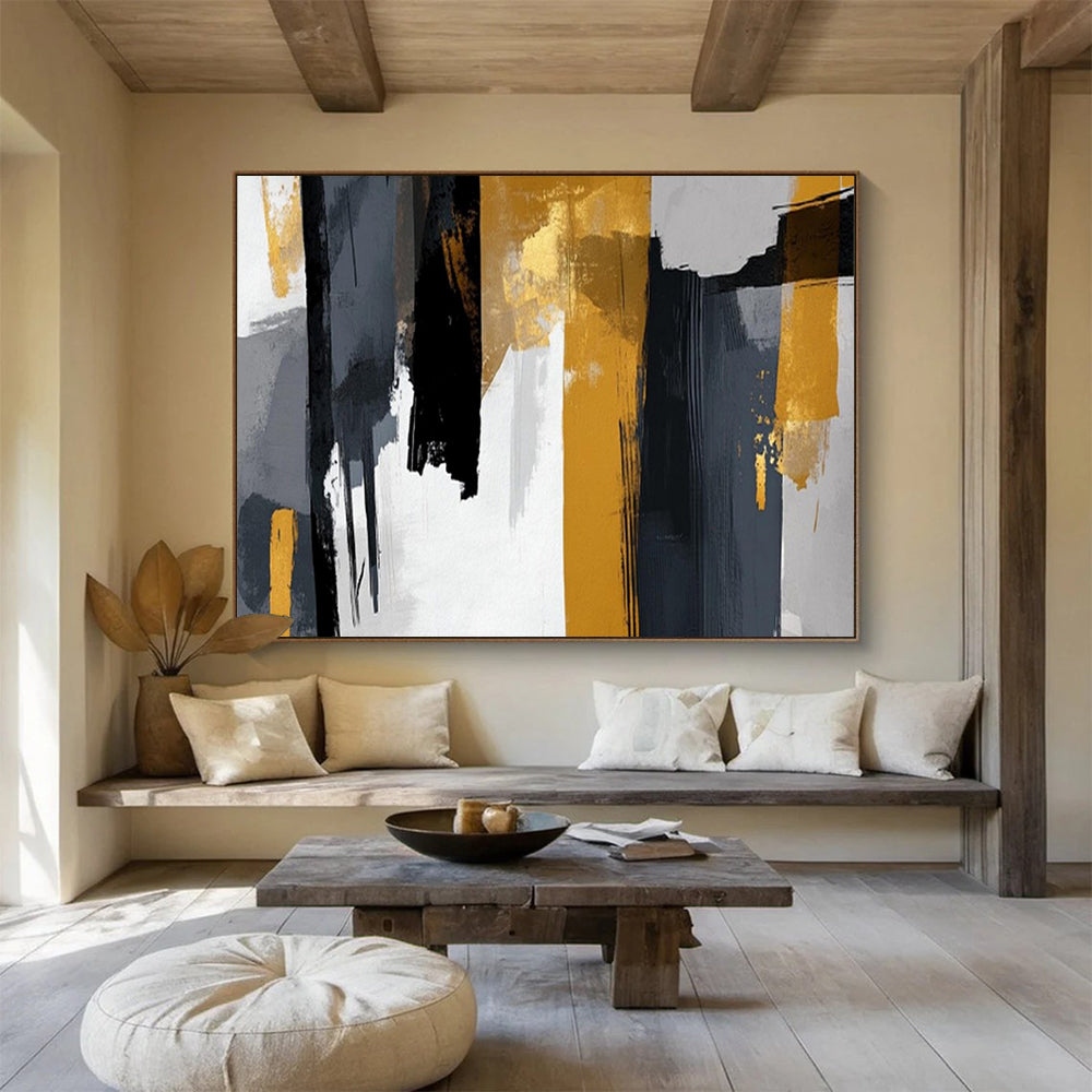 “Gray - Gold Vertical Strokes” – Abstract Acrylic Painting CT1719