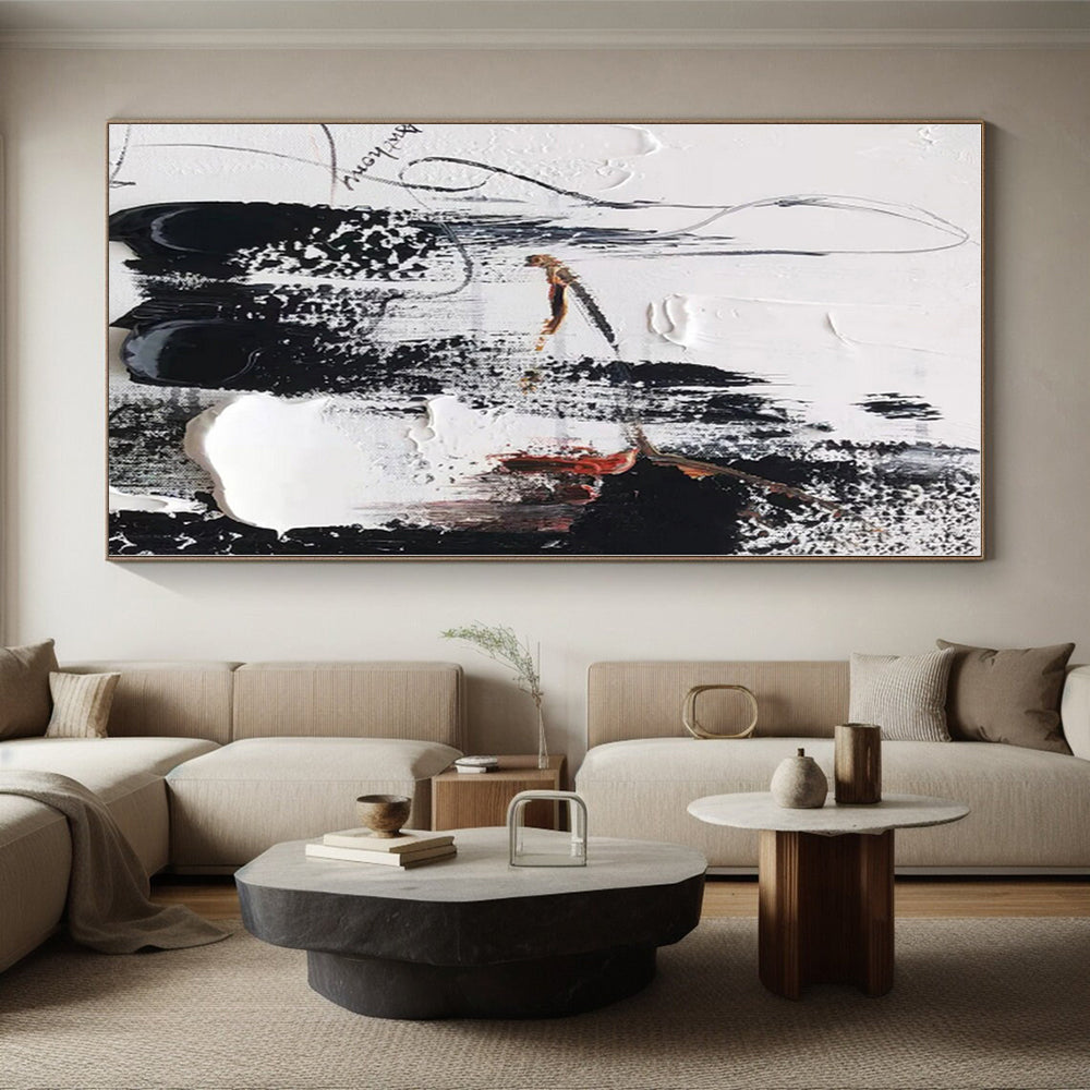 “Black - White - Red Textured Abstraction” - Abstract Expressionist Art CT0495