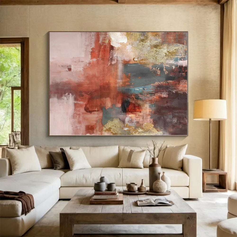 “Warm Tones with Gold Accents”,Abstract Textured Oil Painting CT0583