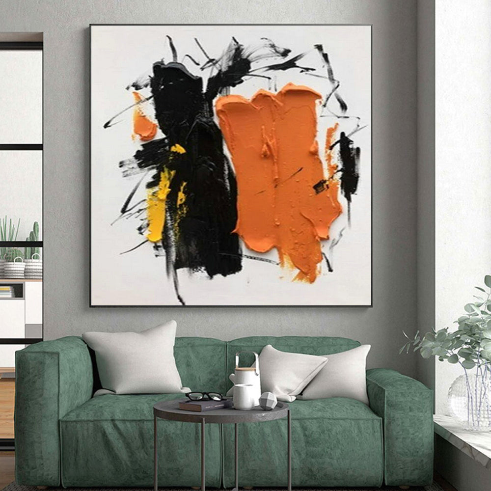 “Black - Orange - Yellow Dynamic Strokes”,Abstract Expressionist Art CT0607