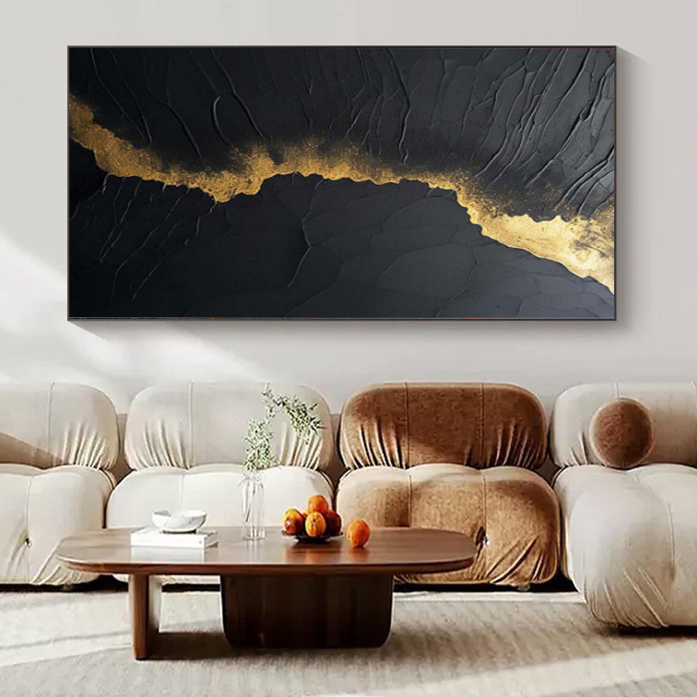 “Black and Gold Textured Cracks” Relief - Style Acrylic Art CT0167