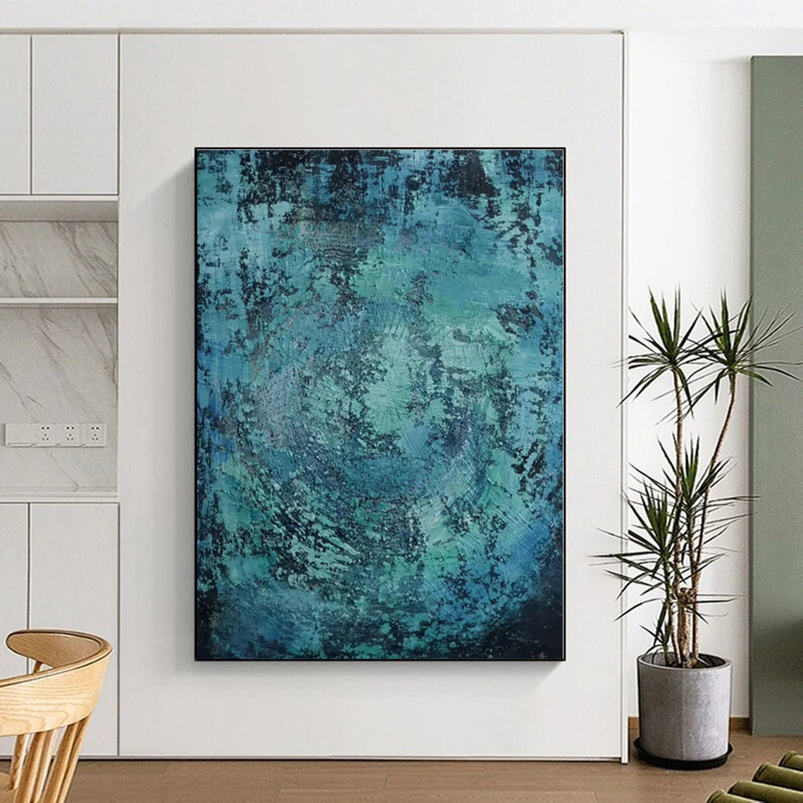 “Teal - Black Textured Abstraction” - Abstract Expressionist Art CT0464