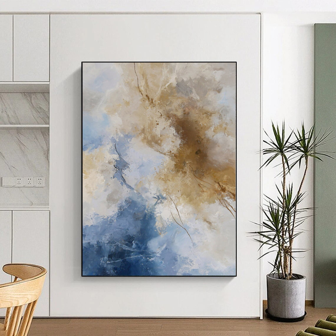 “Blue - Beige Abstract Clouds” Abstract Acrylic Art CT0260
