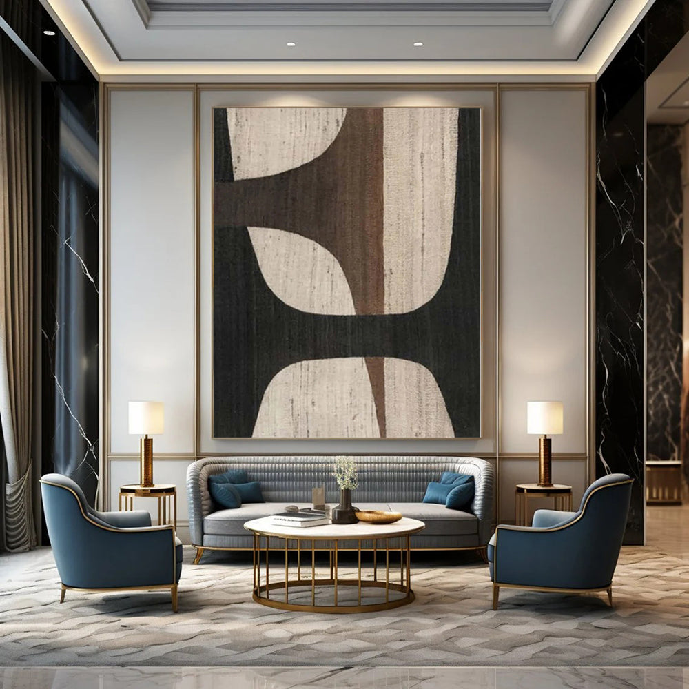 “Beige - Brown - Black Geometric” Acrylic Painting CT0155