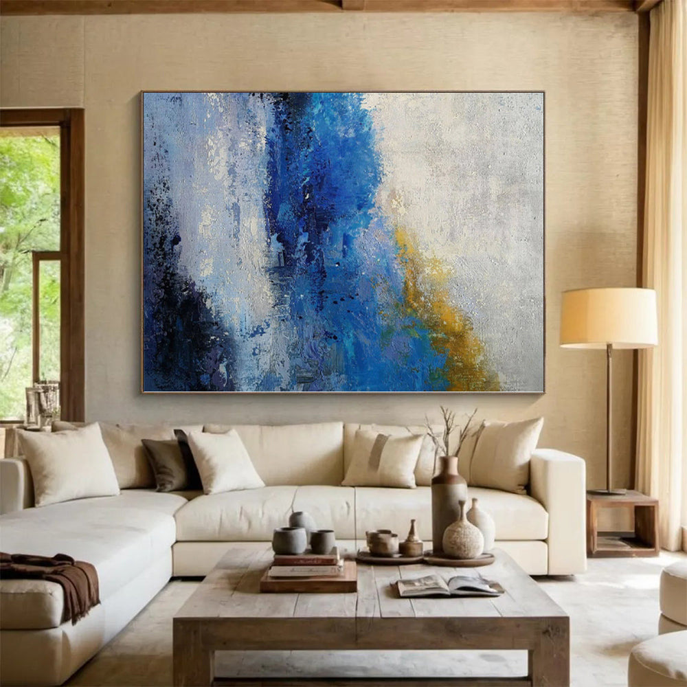 “Blue and Yellow Abstract Landscape”,Impressionistic Abstract Painting CT0370