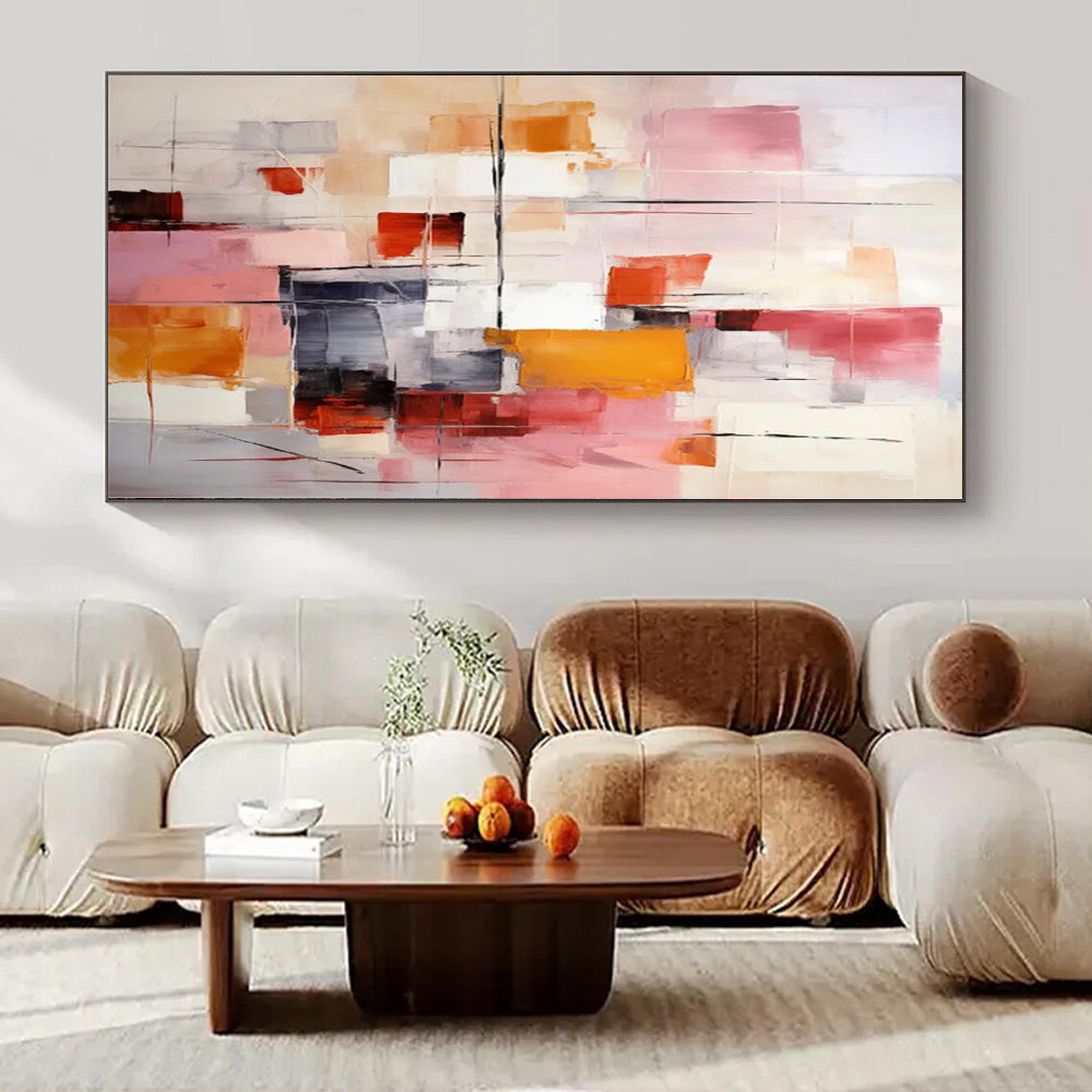 “Pink - Orange - Gray Abstract Composition” Modernist Acrylic Art CT0189