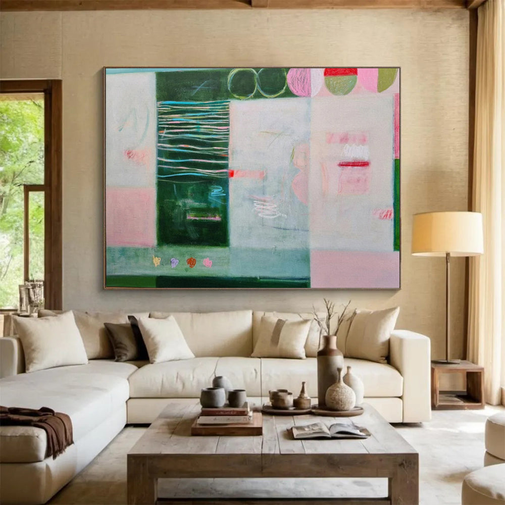 “Playful Panels” - Greens, pinks, blues; mixed patterns and shapes in a grid CT1500