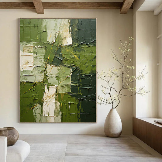 “Textured Green Abstract Layers” Impasto - Style Acrylic Art CT0187